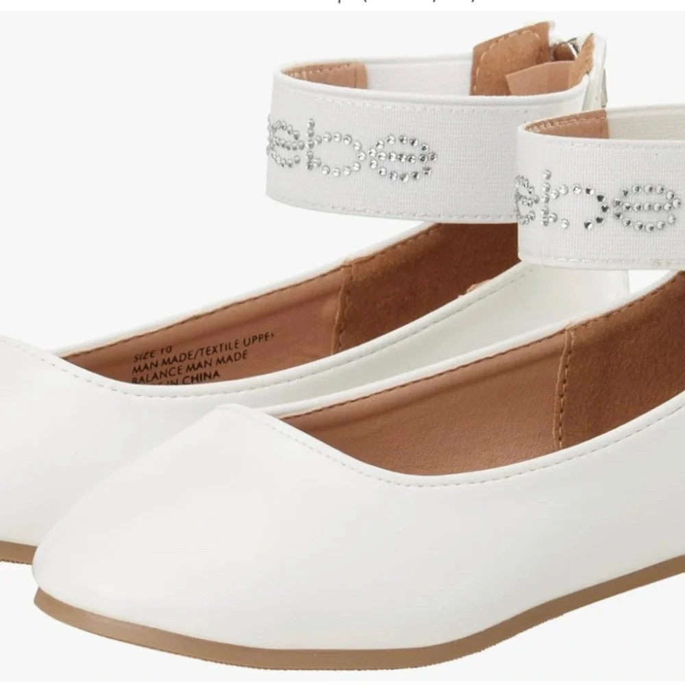 Bebe White Ankle Strap Flats